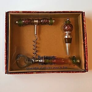 Vintage Pier 1 Imports Handmade Glass 3 Piece Bar Tools Set NIB Retro Barware